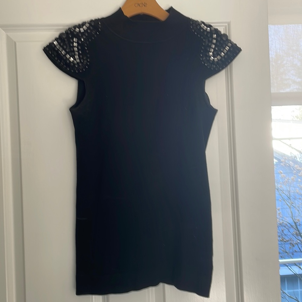 Cache Black Mock Turtleneck With Rhinestones On S… - image 1
